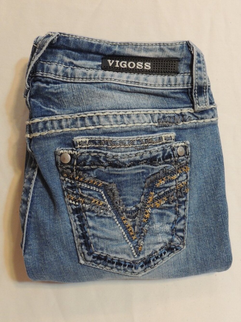 Vigoss Dublin Capri Jean Denim Blue Woman Size 3/4 Distressed Pockets Capri